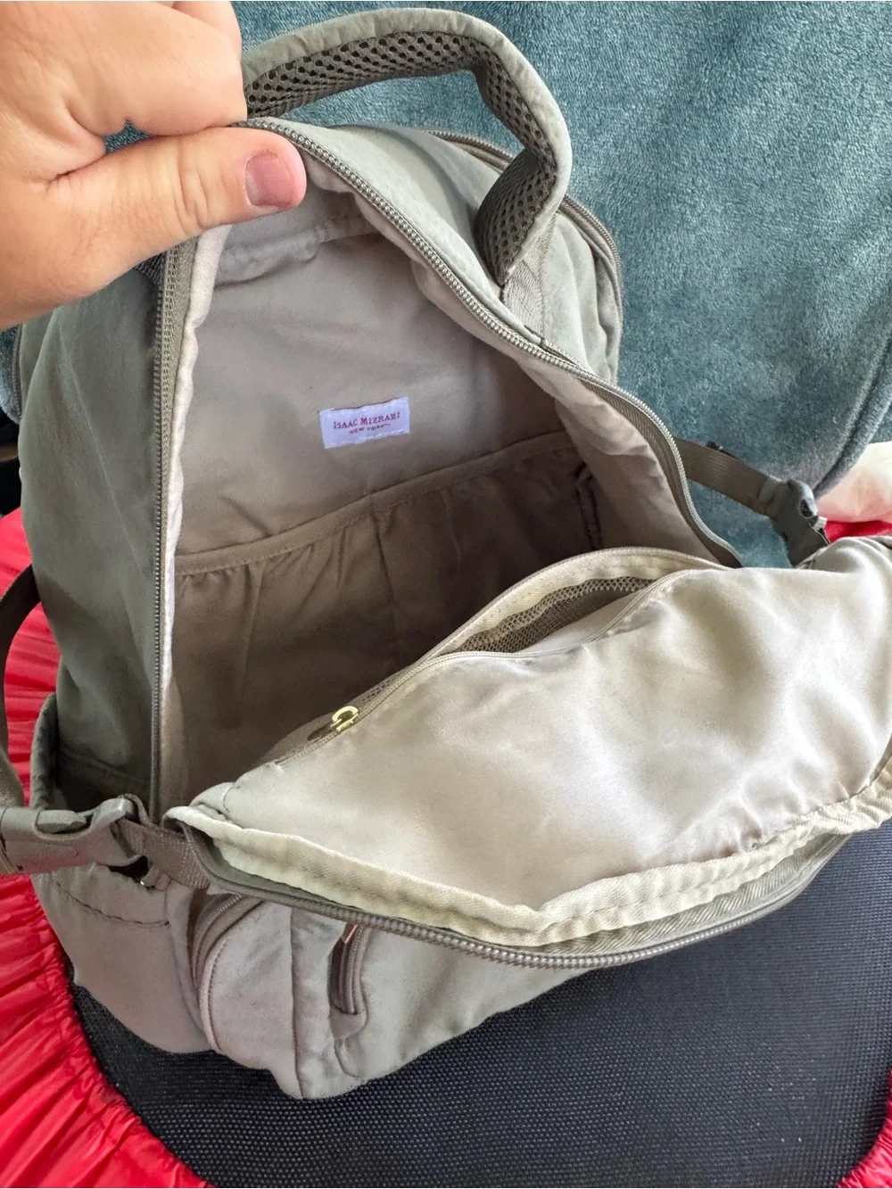 Isaac Mizrahi Olive Green Backpack with Gold Hardware